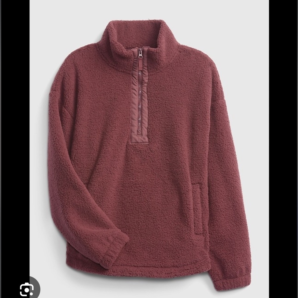 GAP Half-Zip Recycled Burgundy Sherpa Sweatshirt (Oversized)